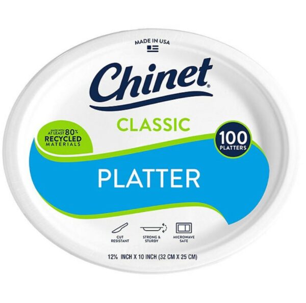 Chinet Classic Platter Paper Plate, 12.63" x 10", 100 ct