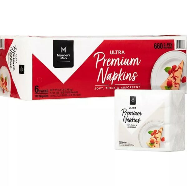 Member's Mark Ultra Premium 2-Ply White Napkins 6 pks., 110 napkins/pk.