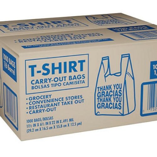 T-Shirt Carry-Out Bags, 11.5" x 6.5" x 22" 1,000 ct.