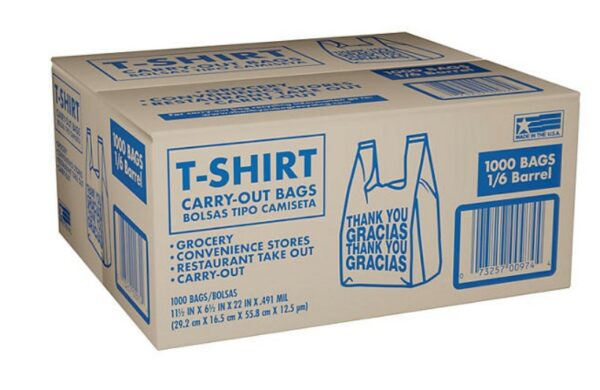 T-Shirt Carry-Out Bags, 11.5" x 6.5" x 22" 1,000 ct.