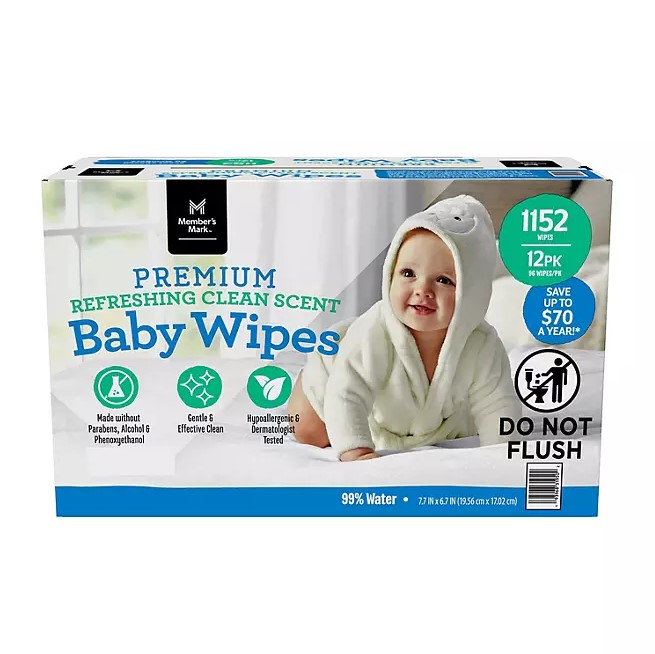 Member’s Mark Premium Refresh Clean Scented Baby Wipes, 12 Packs (1152
